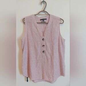 Harvé Benard Washable Linen top Red White Pinstripe Women's Large Cotton Blend